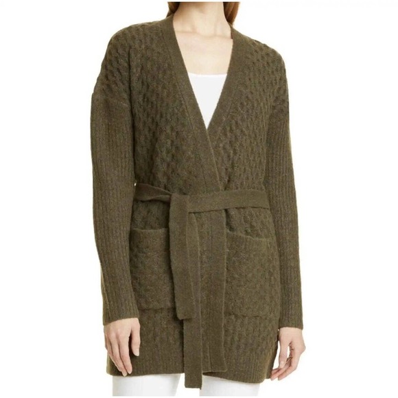L'AGENCE Sweaters - L'Agence NWT Juna Olive Cable Honeycomb Knit Cardigan Coat Coatigan XS Tall XST
